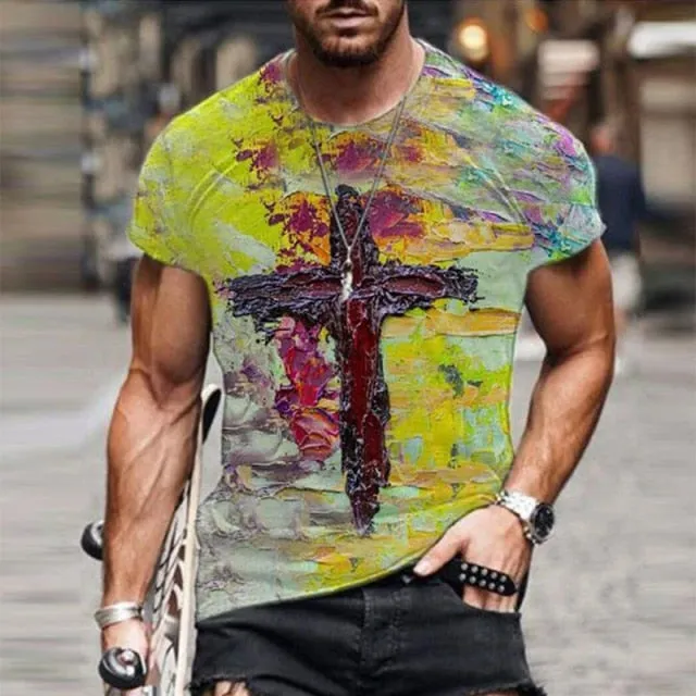 Michelangelo Artistic Cross Print Shirt