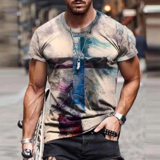 Michelangelo Artistic Cross Print Shirt