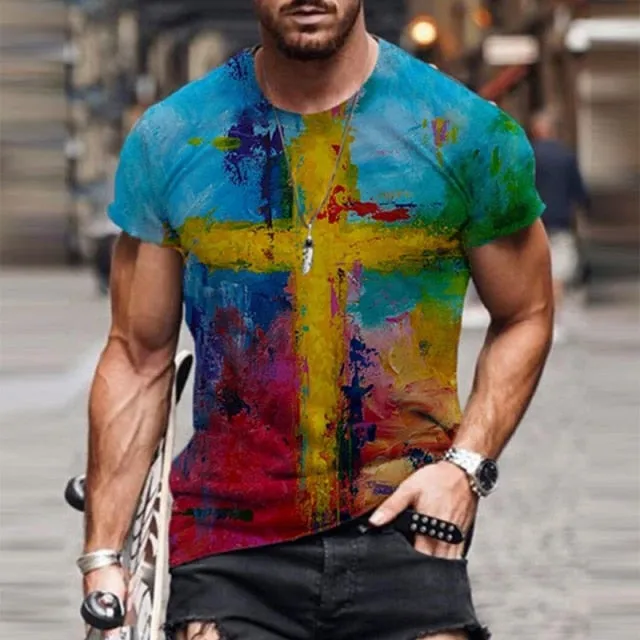 Michelangelo Artistic Cross Print Shirt
