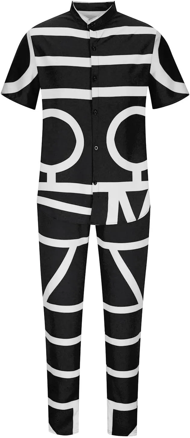 Muscularfit Men's Short Sets Outfits 2 Piece Summer Tracksuit Short Sleeve Print Shirts and Pant Set Running Sweatsuit Set