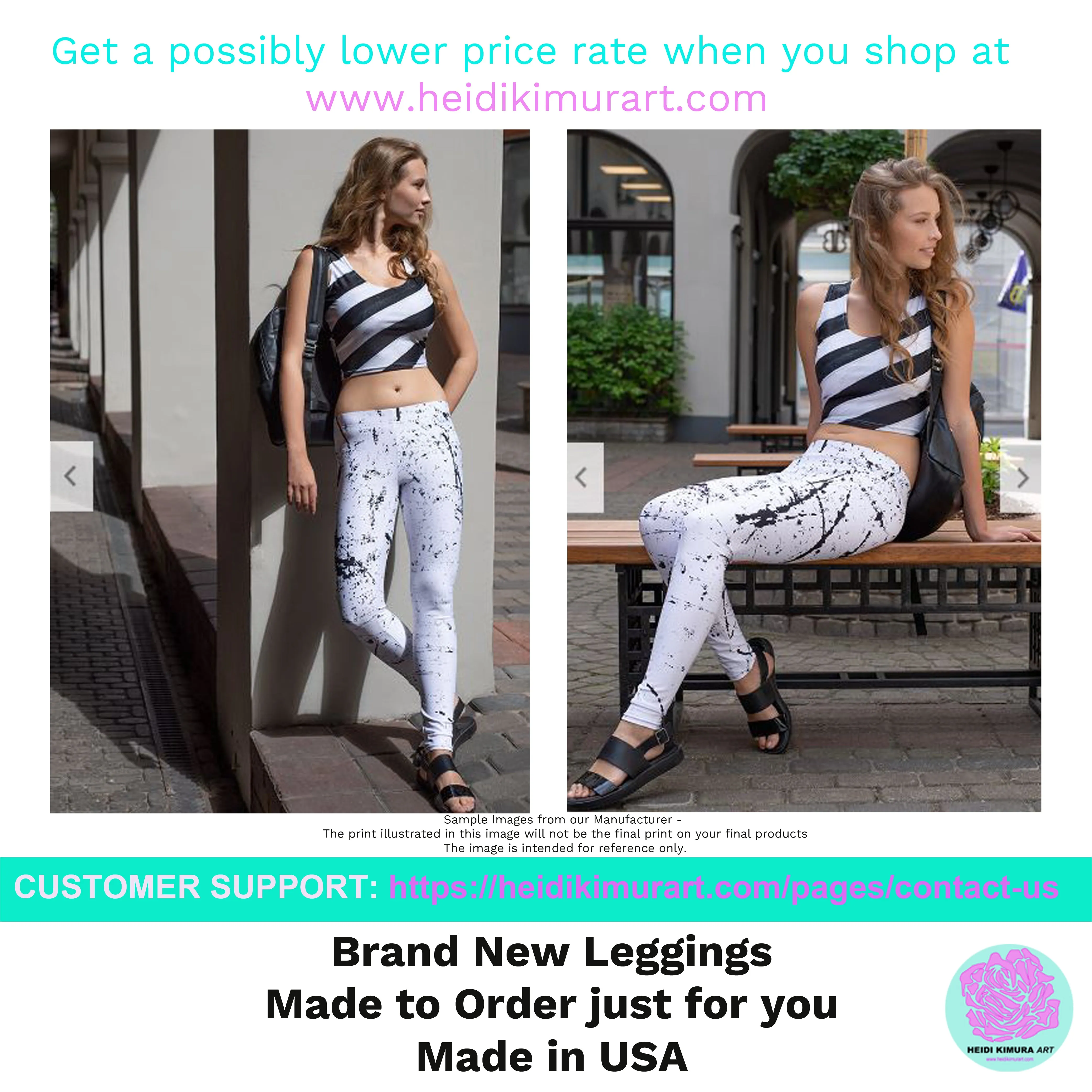 Navy Blue Floral Yoga Leggings, Abstract Flower Print Designer Women's Yoga Pants-Made in USA/EU