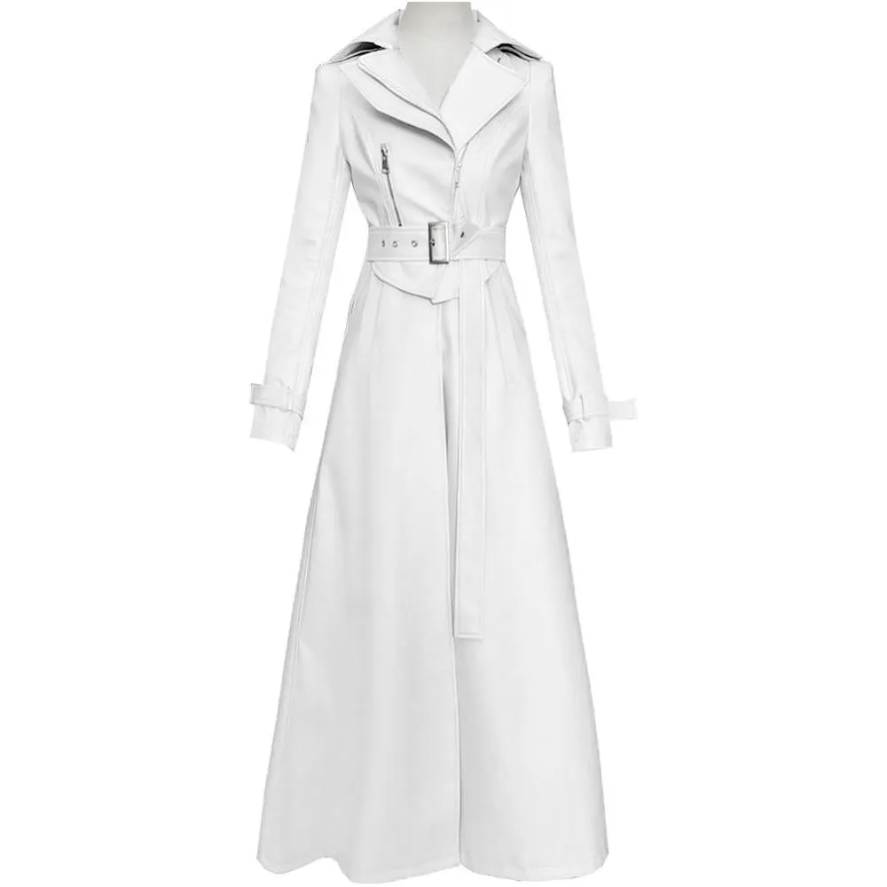 Nerazzurri Spring Runway White Long Leather Trench Coat for Women Long Sleeve Elegant Luxury Fashion