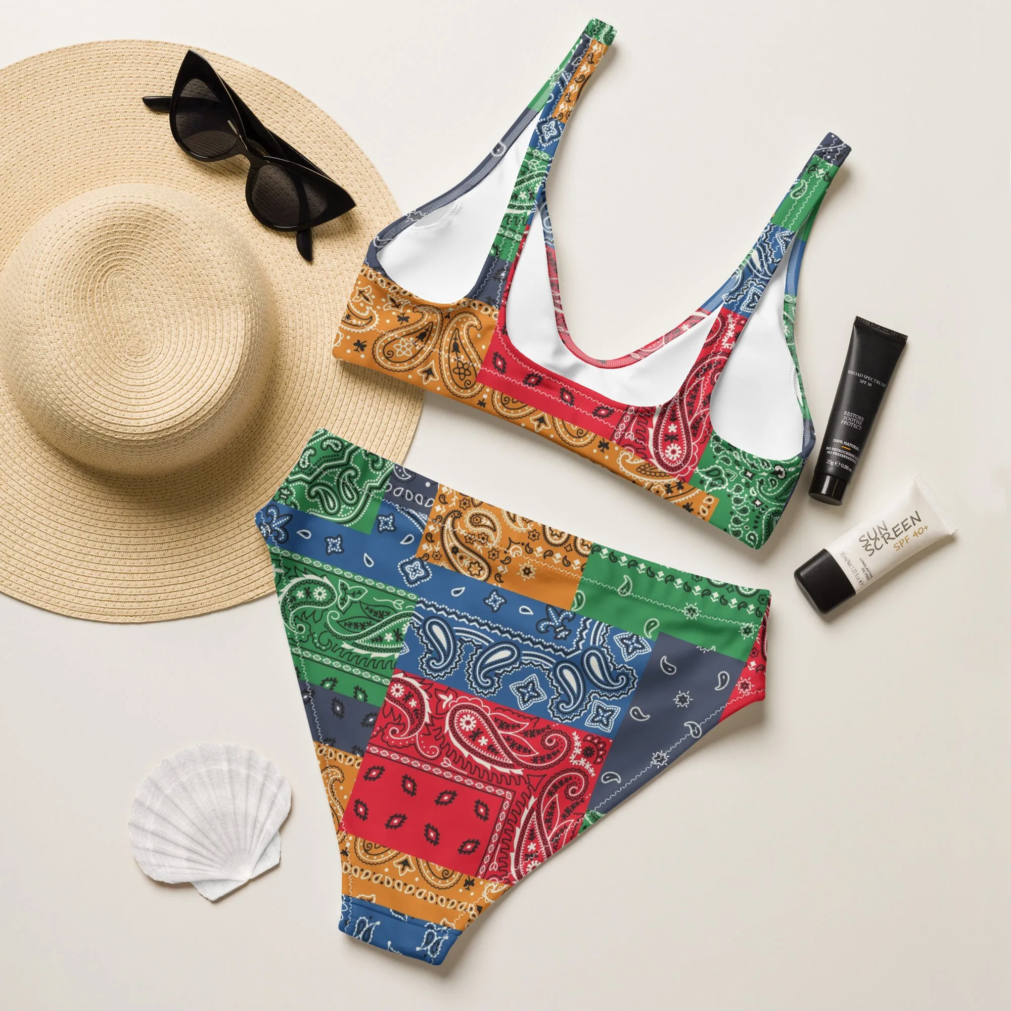 Paisley Bandana Recycled high-waisted bikini