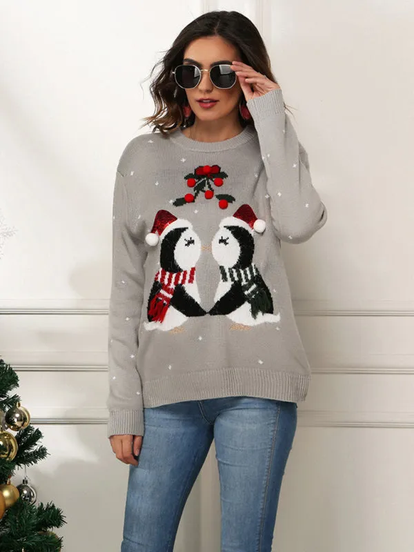 Penguin Pattern Knit Holiday Sweater