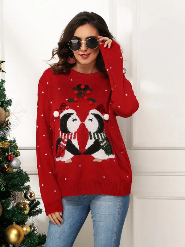 Penguin Pattern Knit Holiday Sweater