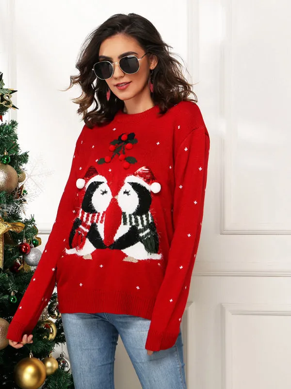 Penguin Pattern Knit Holiday Sweater