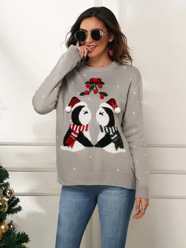 Penguin Pattern Knit Holiday Sweater
