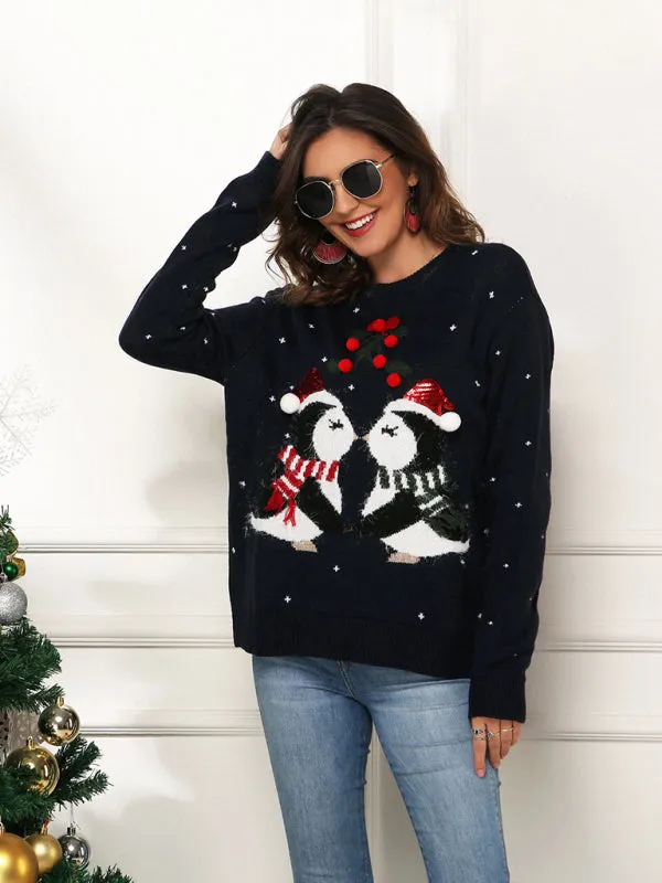 Penguin Pattern Knit Holiday Sweater