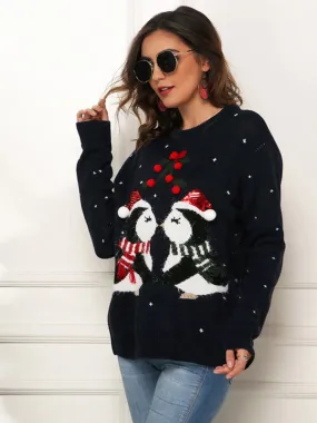 Penguin Pattern Knit Holiday Sweater