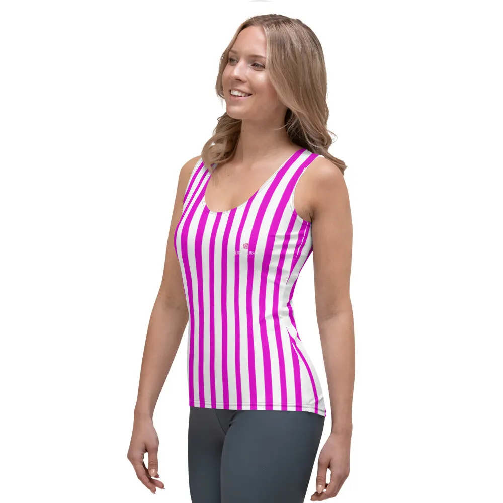 Pink Vertically Striped Tank Top, Modern Stripes Print Designer Crew Beck Tank Top For Women- Made in USA/EU/MX (US Size: XS-XL)