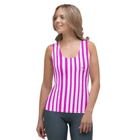 Pink Vertically Striped Tank Top, Modern Stripes Print Designer Crew Beck Tank Top For Women- Made in USA/EU/MX (US Size: XS-XL)