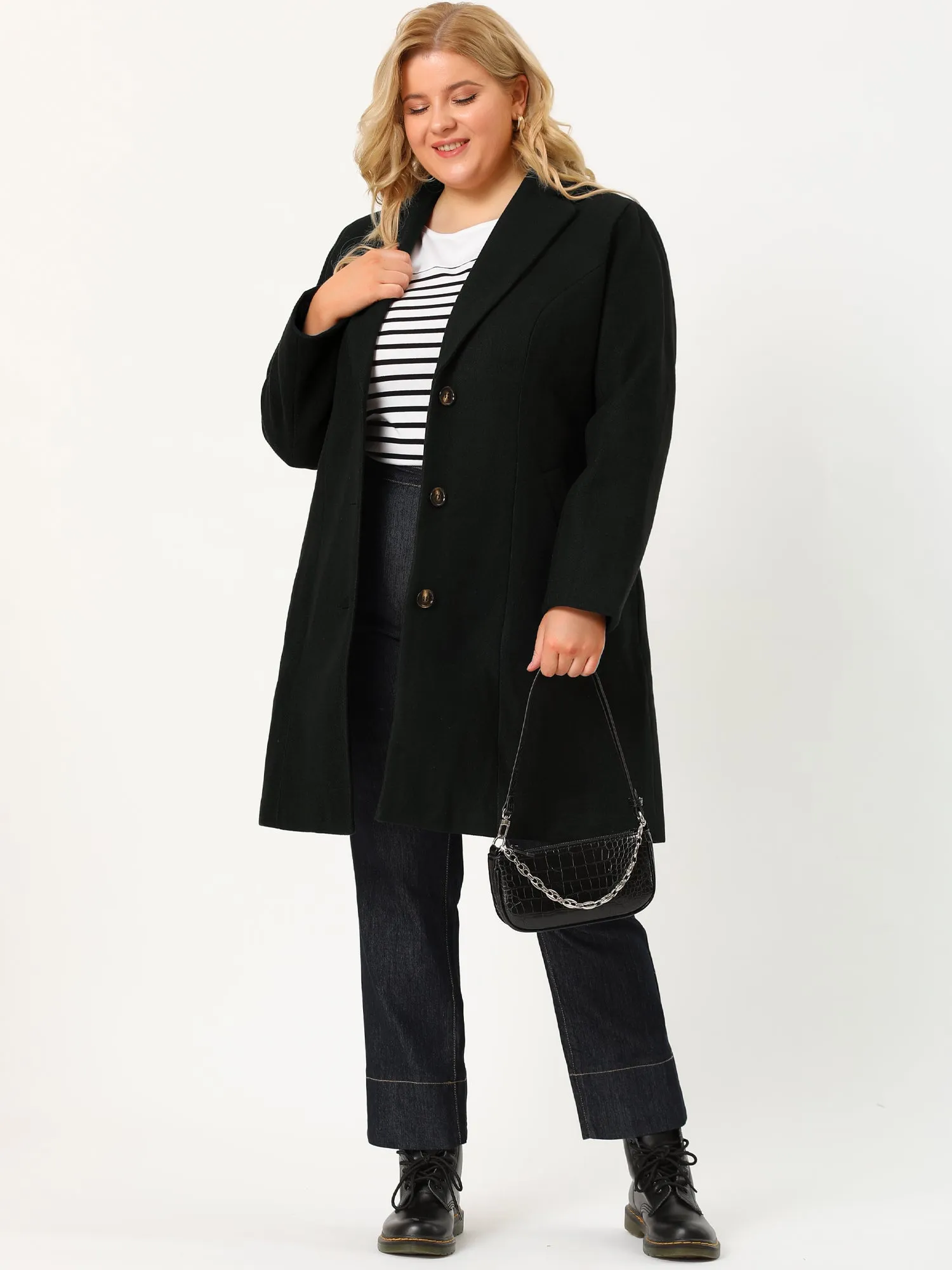 Plus Size Elegant Notched Lapel Single Breasted Trench Coat