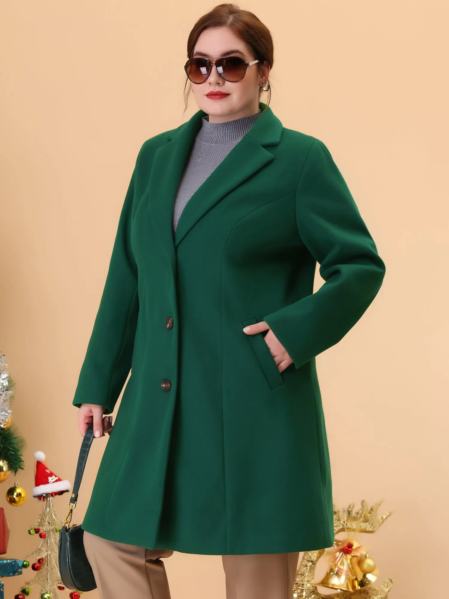 Plus Size Elegant Notched Lapel Single Breasted Trench Coat