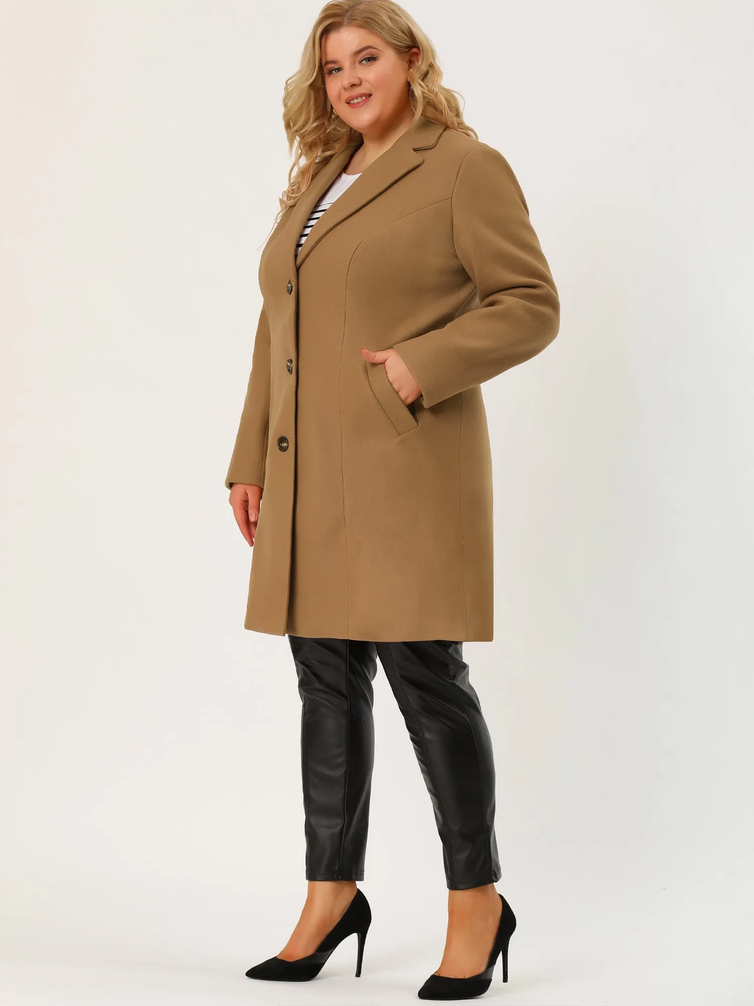 Plus Size Elegant Notched Lapel Single Breasted Trench Coat