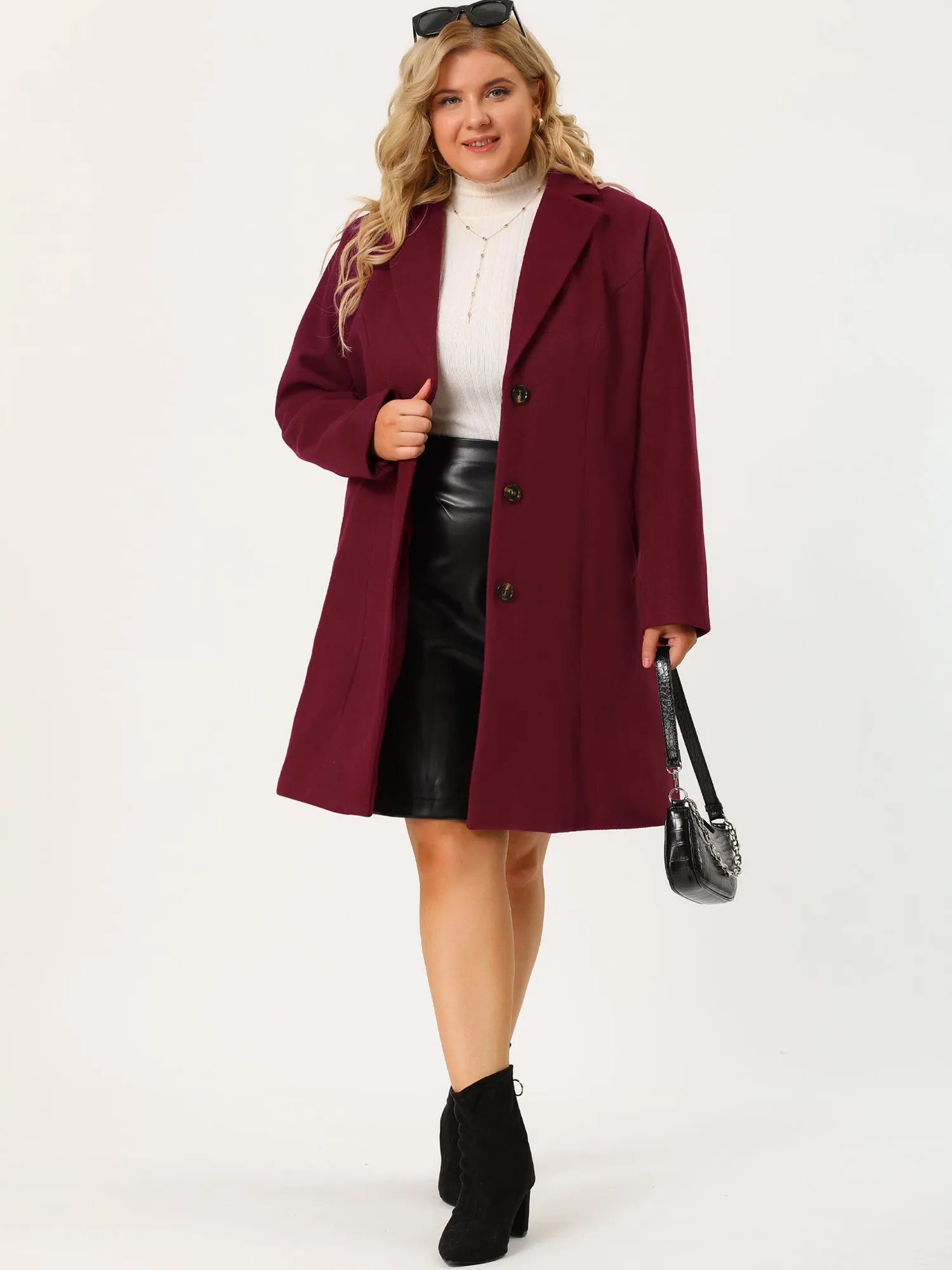 Plus Size Elegant Notched Lapel Single Breasted Trench Coat