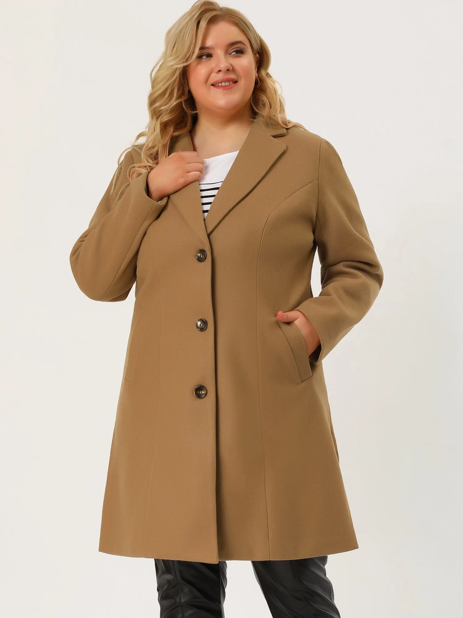 Plus Size Elegant Notched Lapel Single Breasted Trench Coat