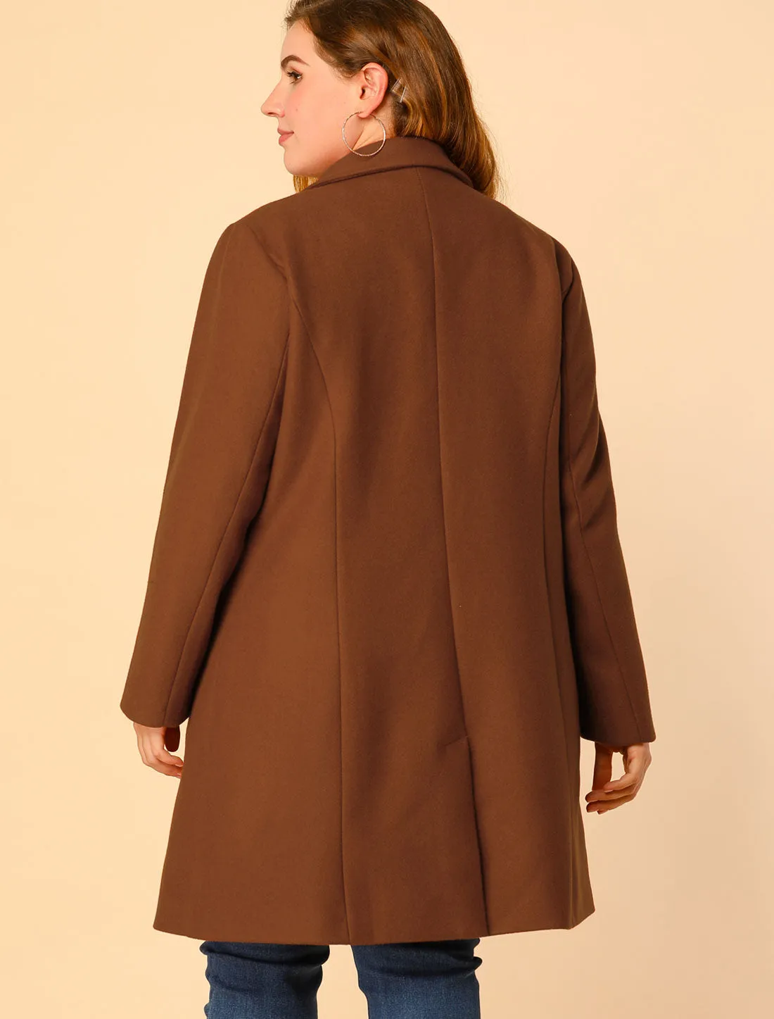 Plus Size Elegant Notched Lapel Single Breasted Trench Coat