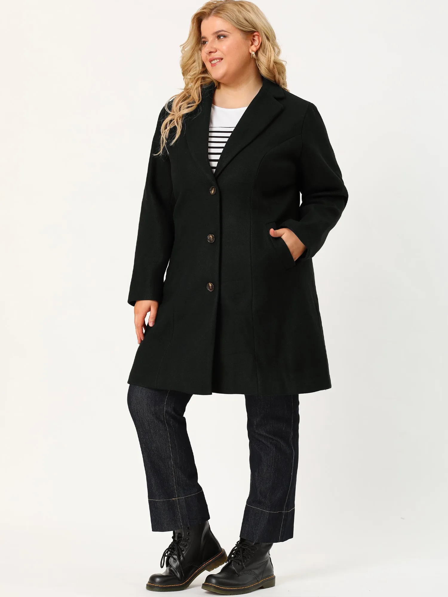 Plus Size Elegant Notched Lapel Single Breasted Trench Coat