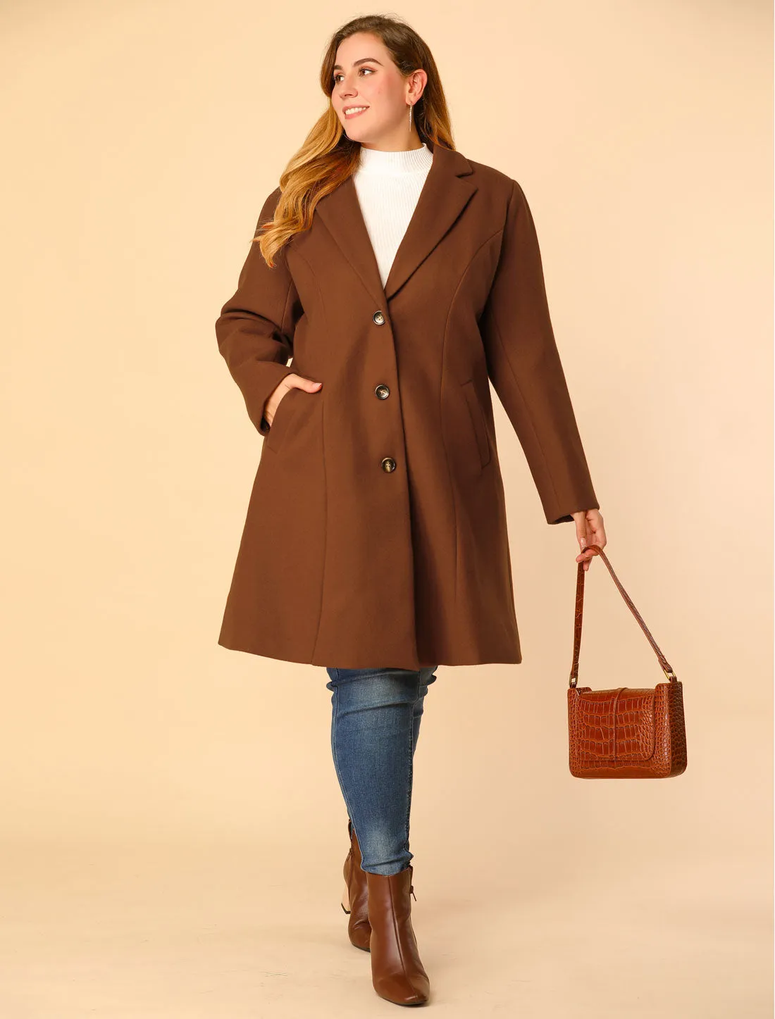 Plus Size Elegant Notched Lapel Single Breasted Trench Coat