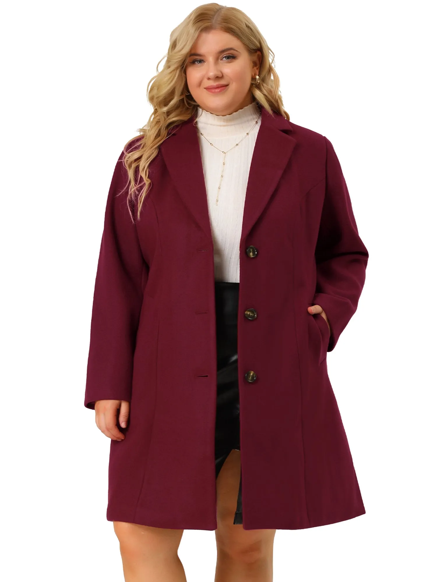 Plus Size Elegant Notched Lapel Single Breasted Trench Coat
