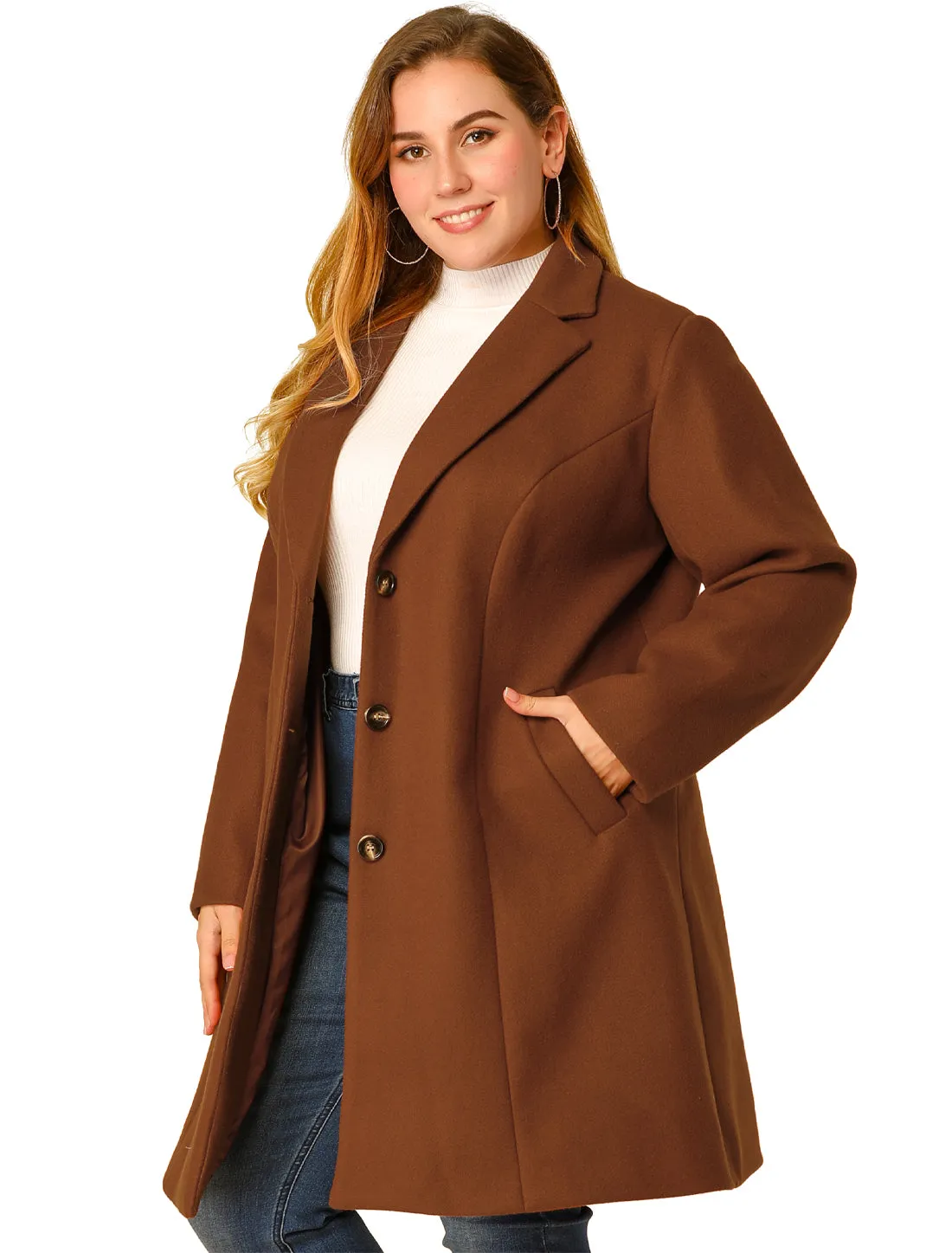 Plus Size Elegant Notched Lapel Single Breasted Trench Coat