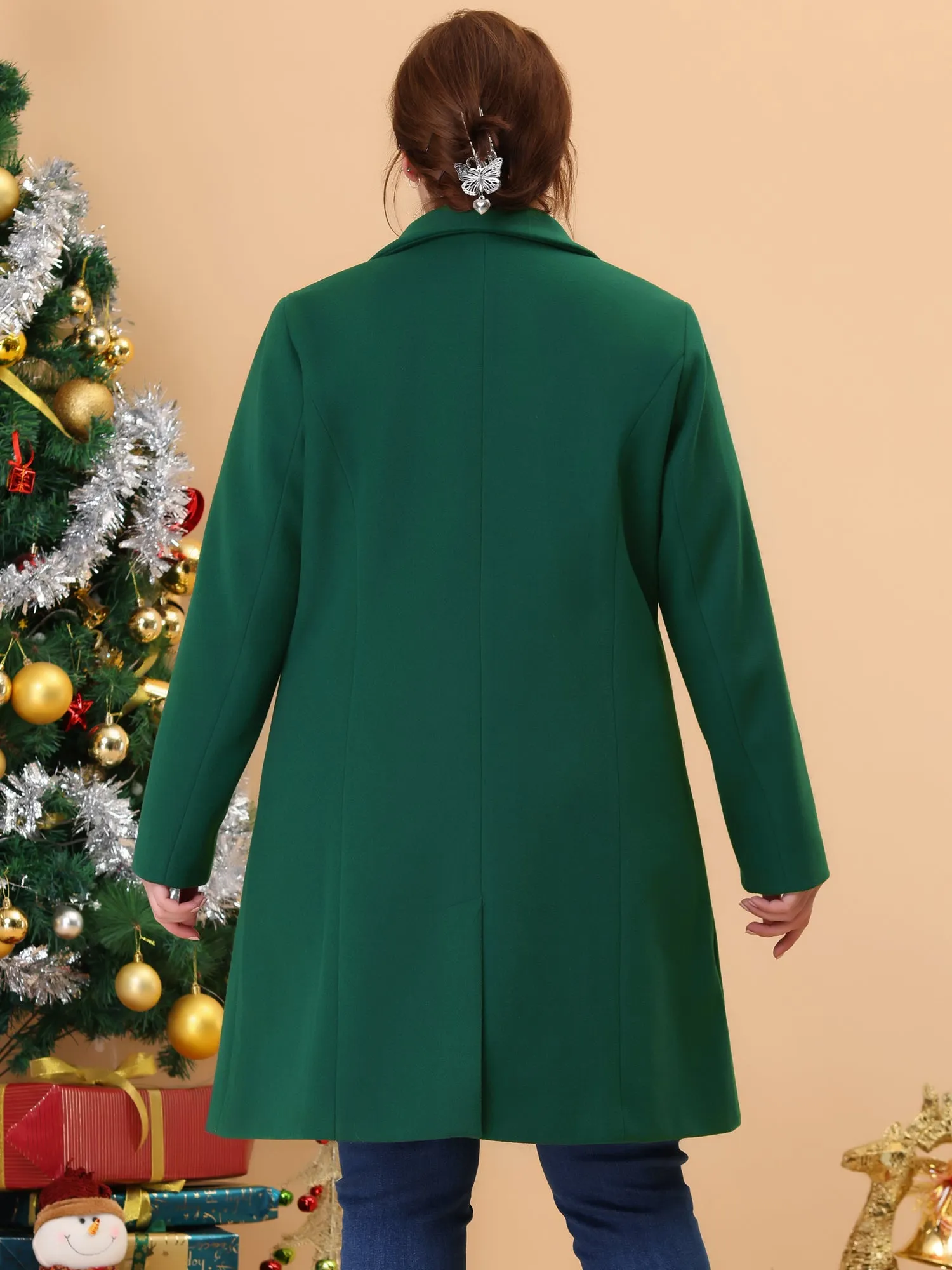 Plus Size Elegant Notched Lapel Single Breasted Trench Coat
