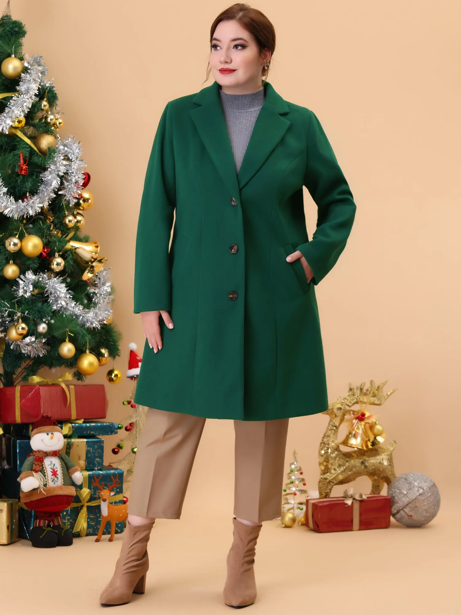 Plus Size Elegant Notched Lapel Single Breasted Trench Coat
