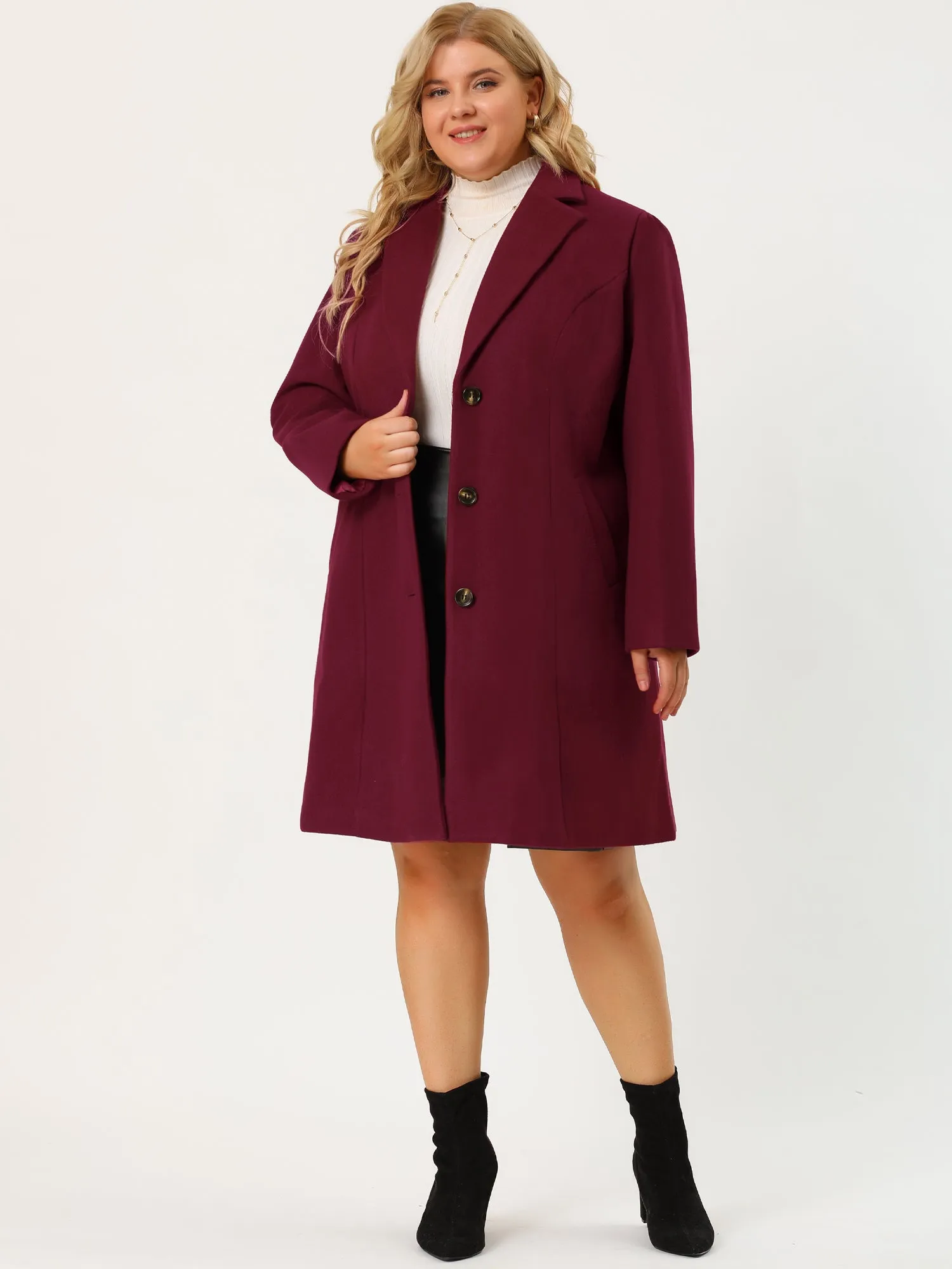 Plus Size Elegant Notched Lapel Single Breasted Trench Coat