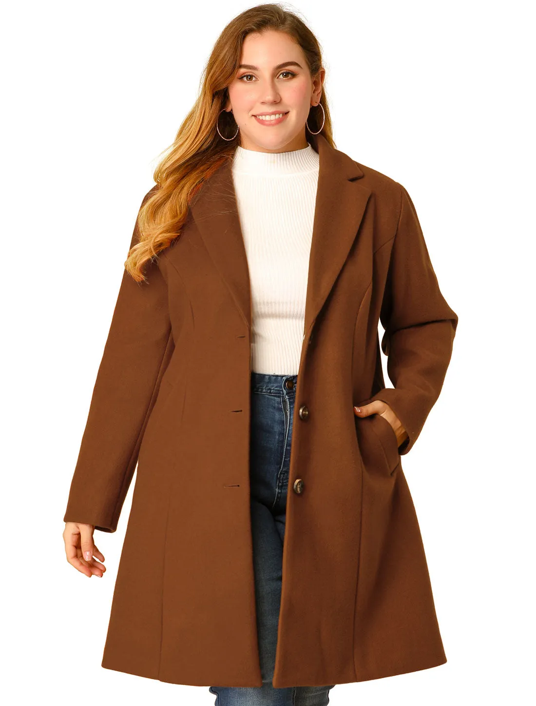 Plus Size Elegant Notched Lapel Single Breasted Trench Coat