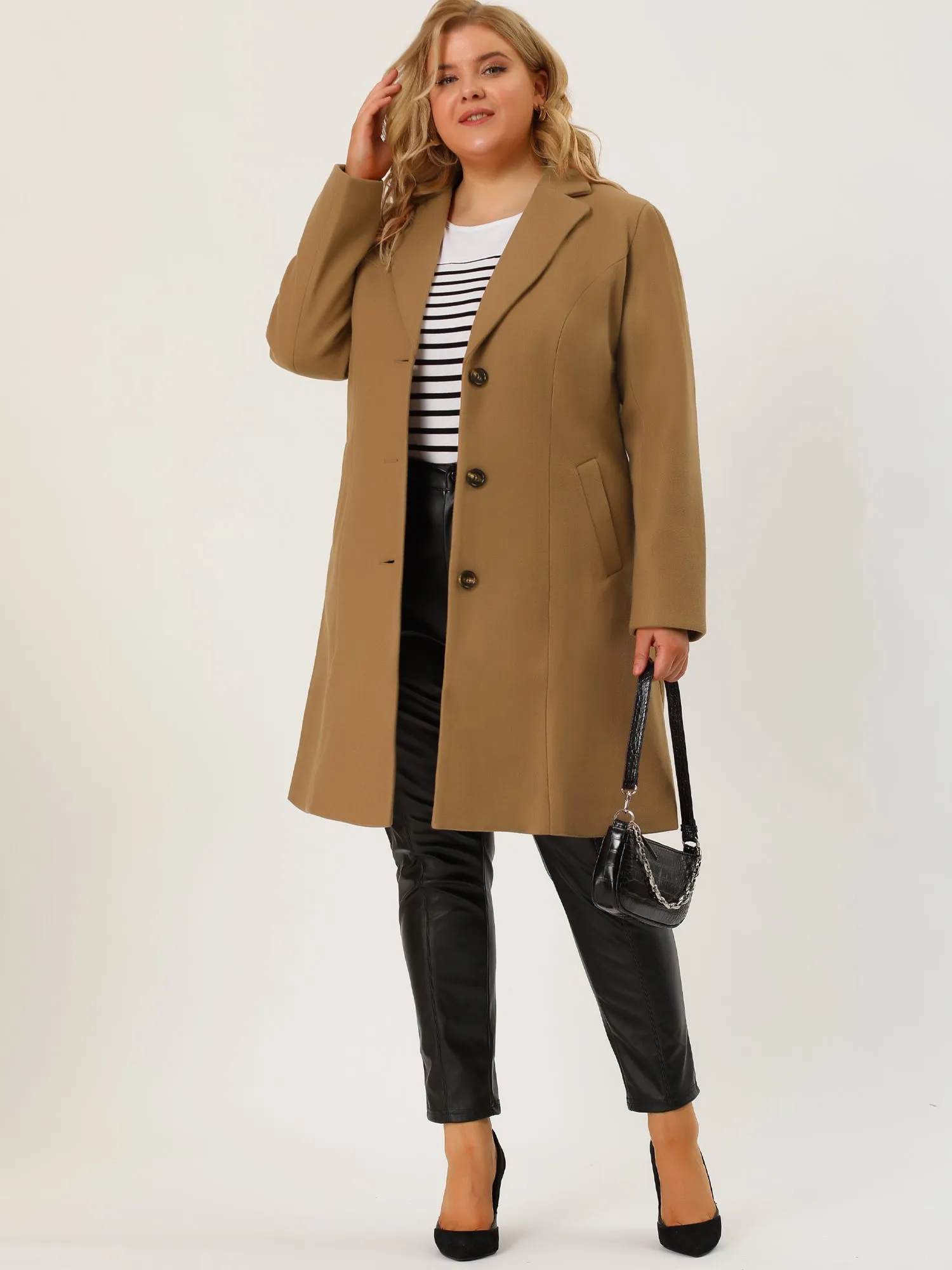 Plus Size Elegant Notched Lapel Single Breasted Trench Coat