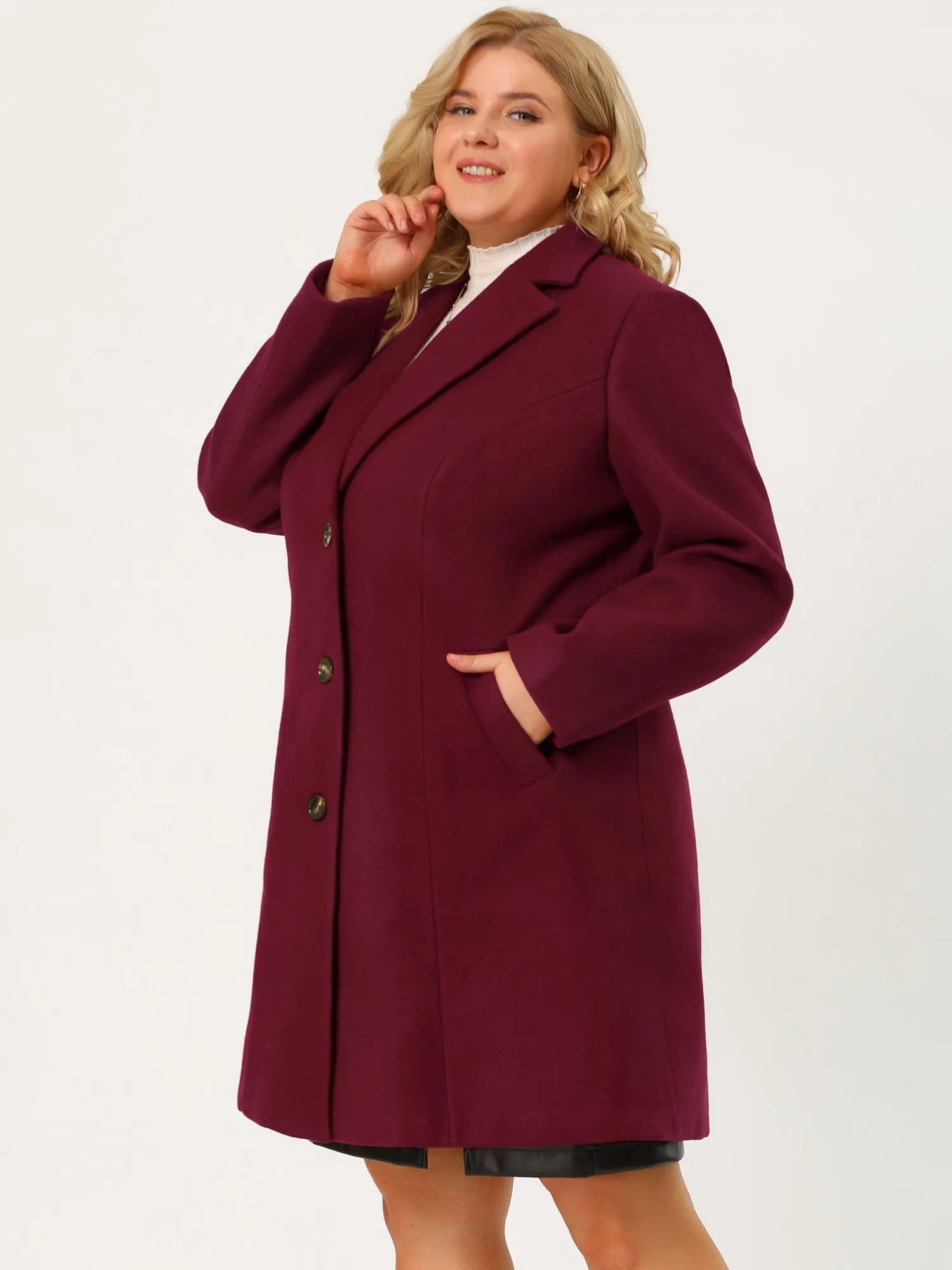 Plus Size Elegant Notched Lapel Single Breasted Trench Coat
