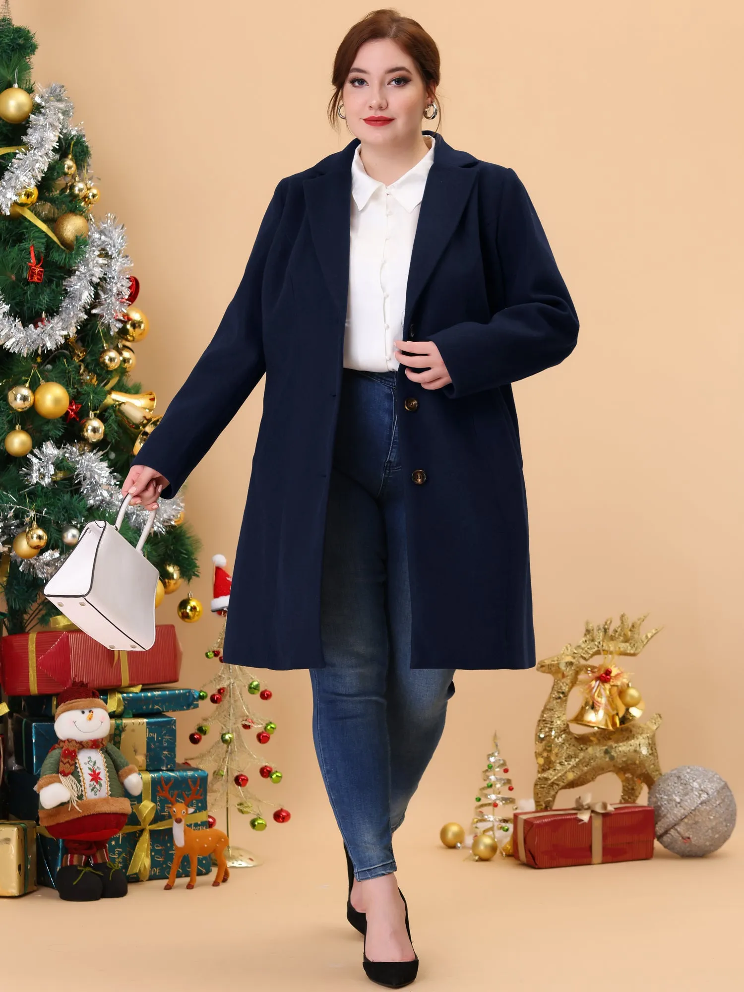 Plus Size Elegant Notched Lapel Single Breasted Trench Coat