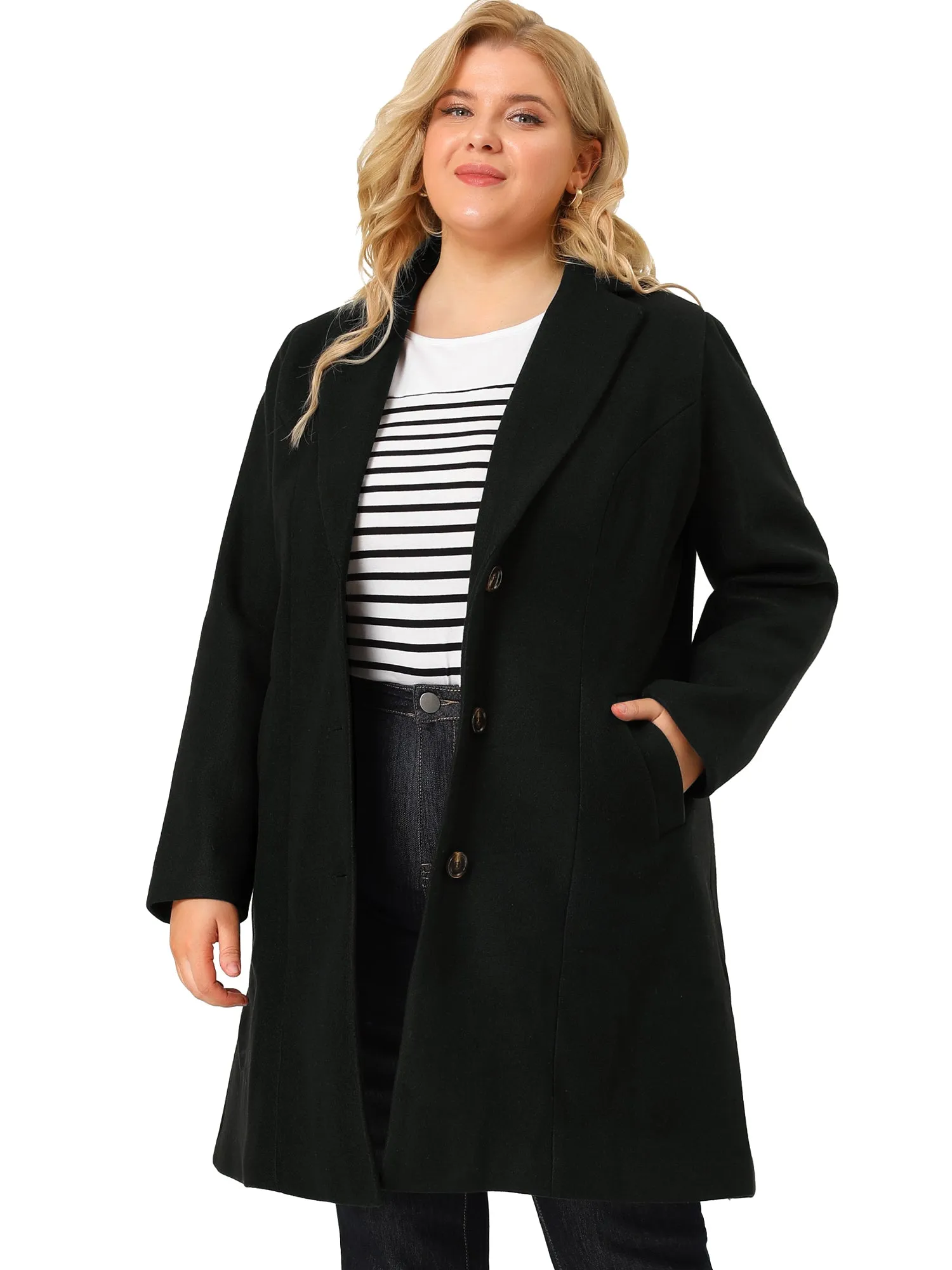 Plus Size Elegant Notched Lapel Single Breasted Trench Coat