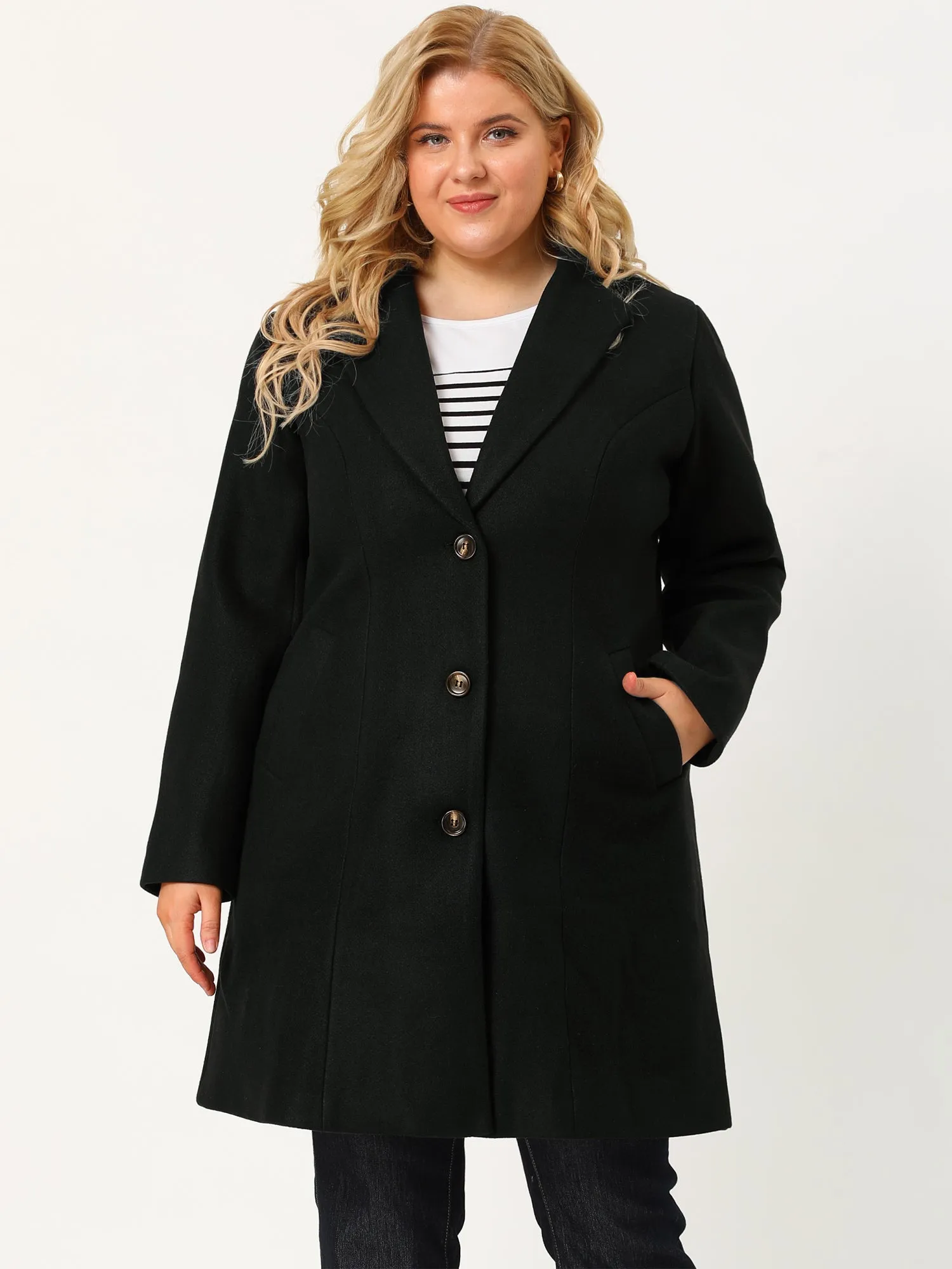 Plus Size Elegant Notched Lapel Single Breasted Trench Coat