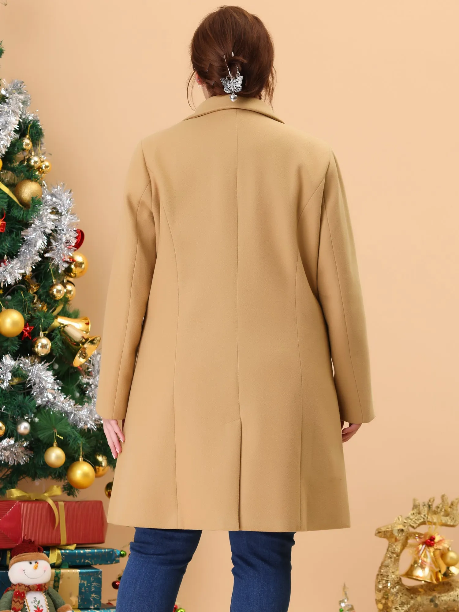 Plus Size Elegant Notched Lapel Single Breasted Trench Coat