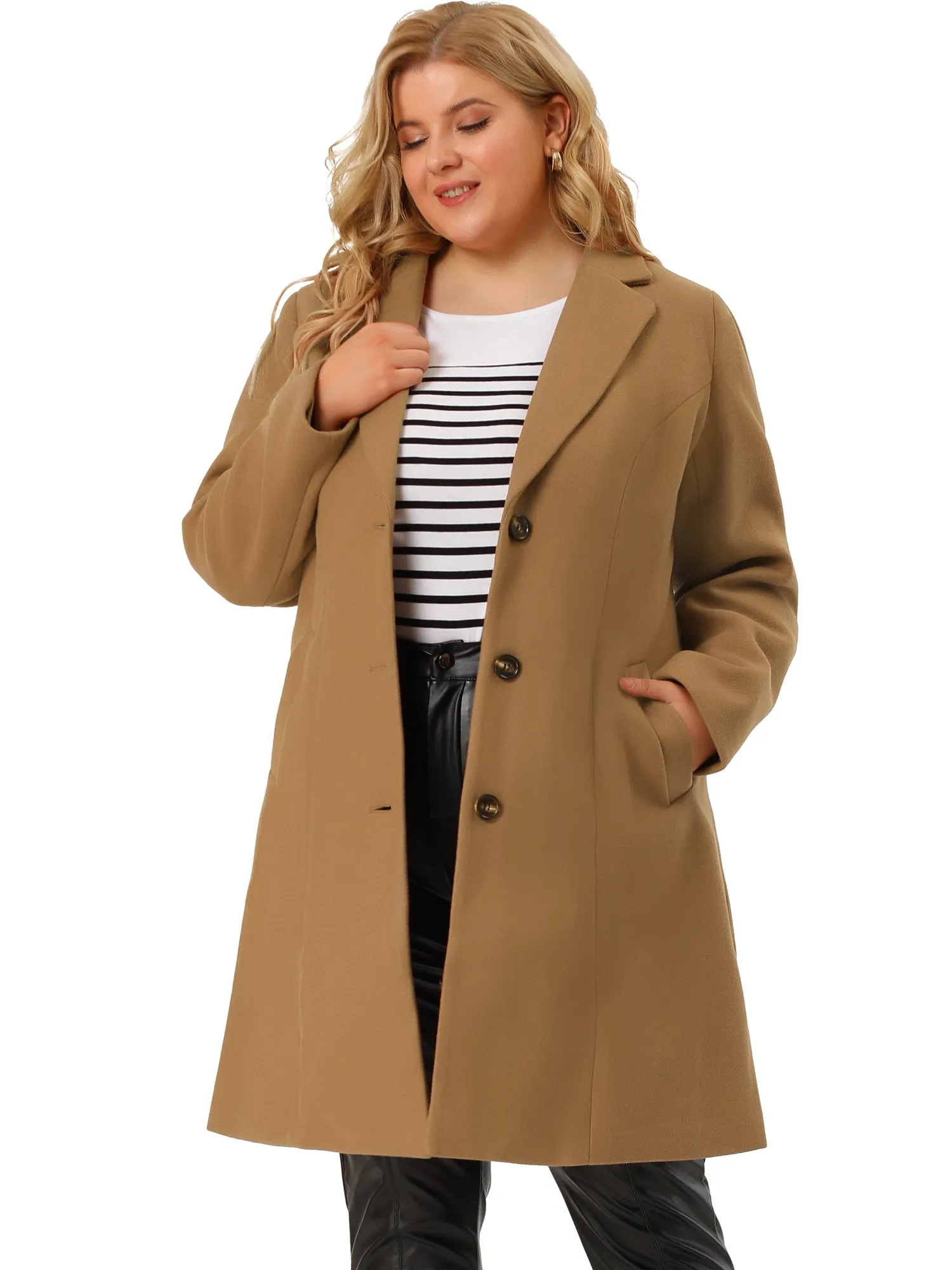 Plus Size Elegant Notched Lapel Single Breasted Trench Coat