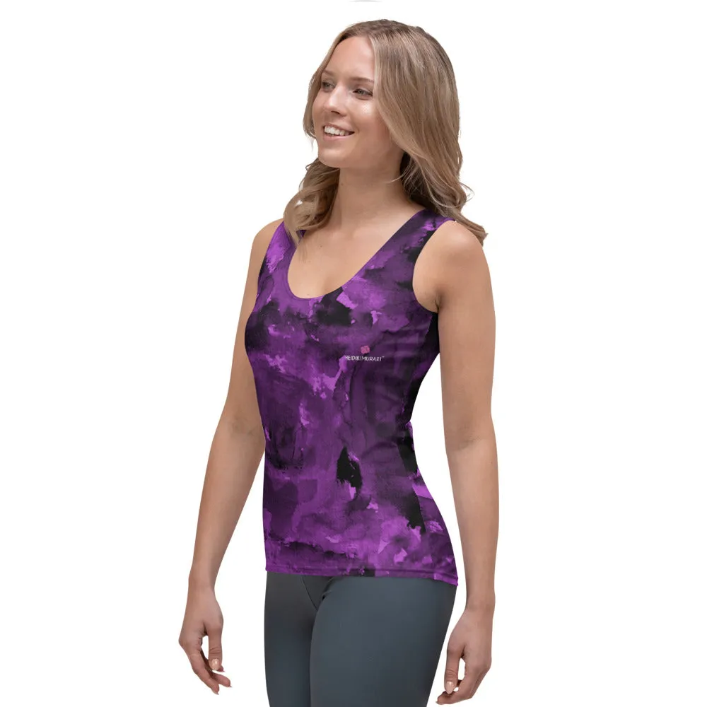 Purple Abstract Ladies' Tank Top, Abstract Print Designer Crew Beck Tank Top For Women
