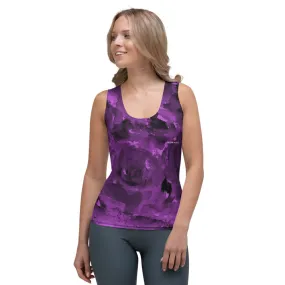 Purple Abstract Ladies' Tank Top, Abstract Print Designer Crew Beck Tank Top For Women