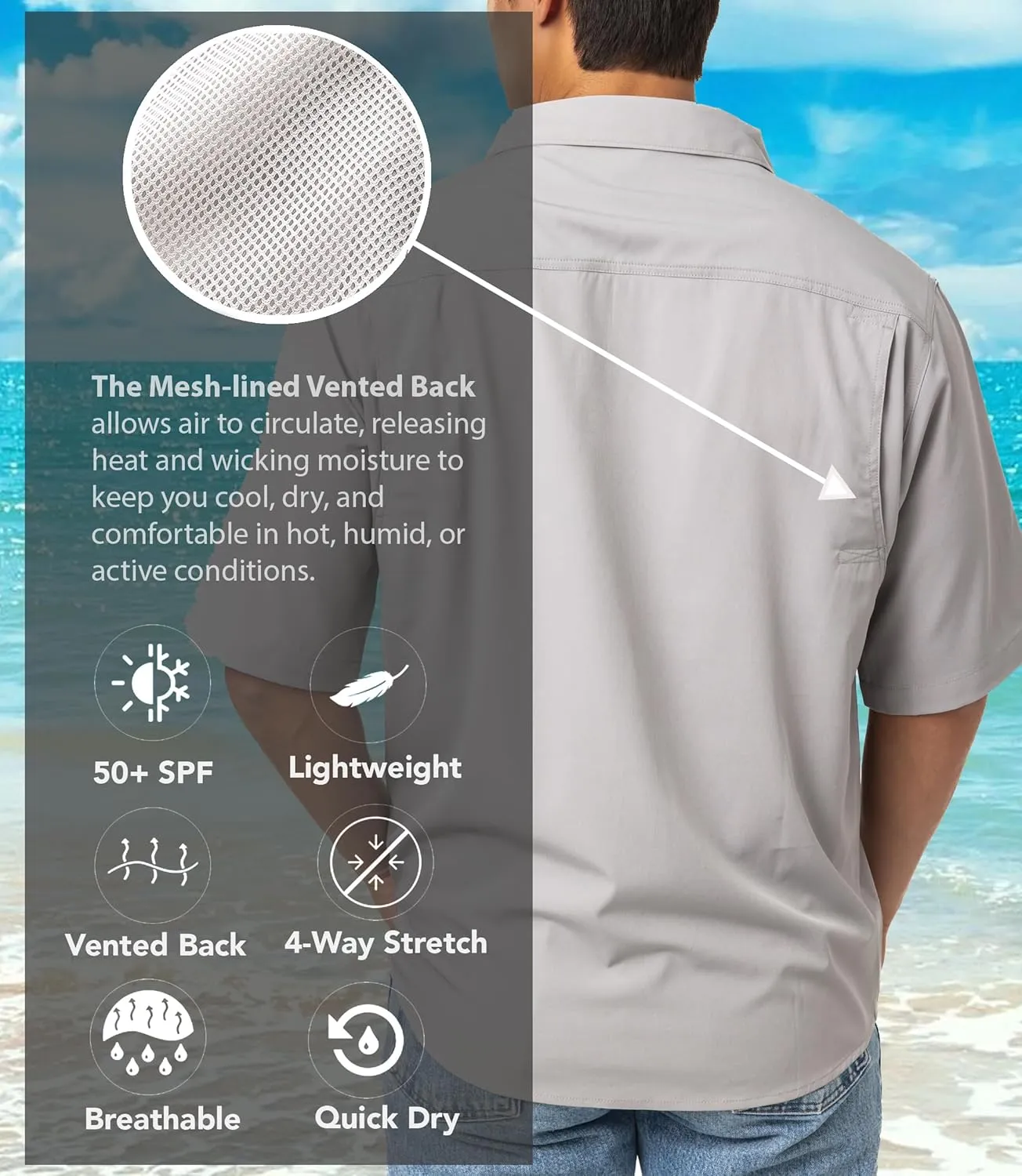 Realtree Men's Short Sleeve Performance Tech Vented UPF 50  Sun Protection Fishing Shirts