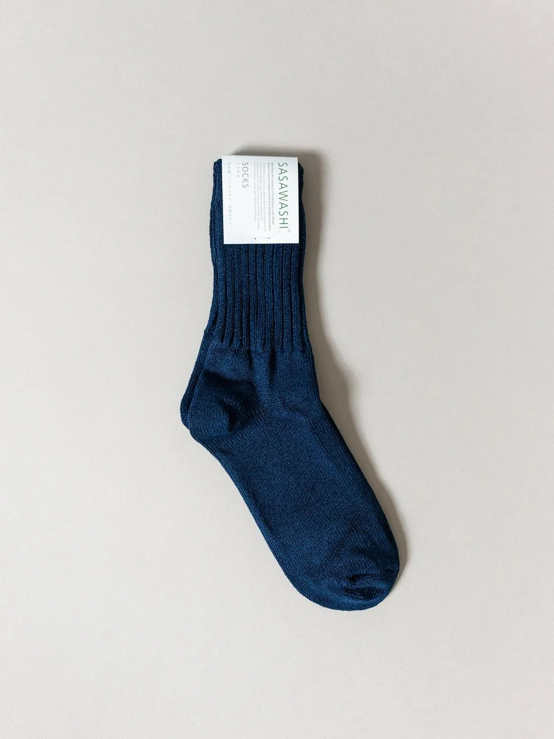 Sasawashi Ribbed Socks, Navy
