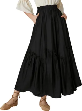 Scarlet Darkness Maxi Skirts for Women Renaissance High Waisted Boho Tiered Flowy Skirt with Pockets
