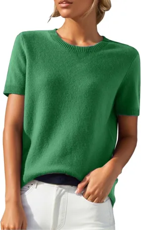 Short Sleeve Sweater for Women Trendy 2024 Soft Crewneck Knit T Shirts Casual Solid Loose Fit Cashmere Sweaters Tees