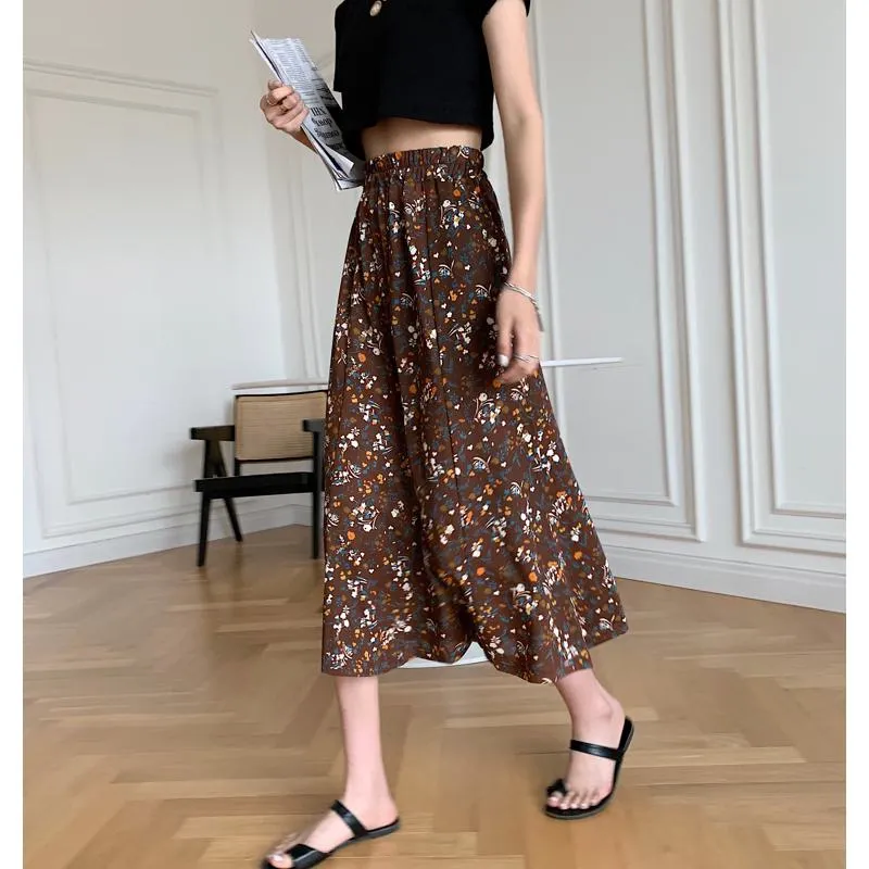Slimming Midi High-Waisted Floral Print Mesh Skirt