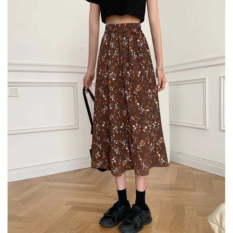 Slimming Midi High-Waisted Floral Print Mesh Skirt