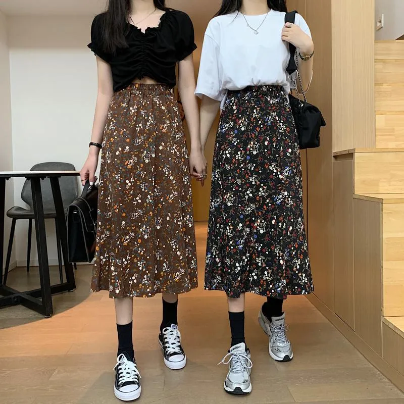 Slimming Midi High-Waisted Floral Print Mesh Skirt