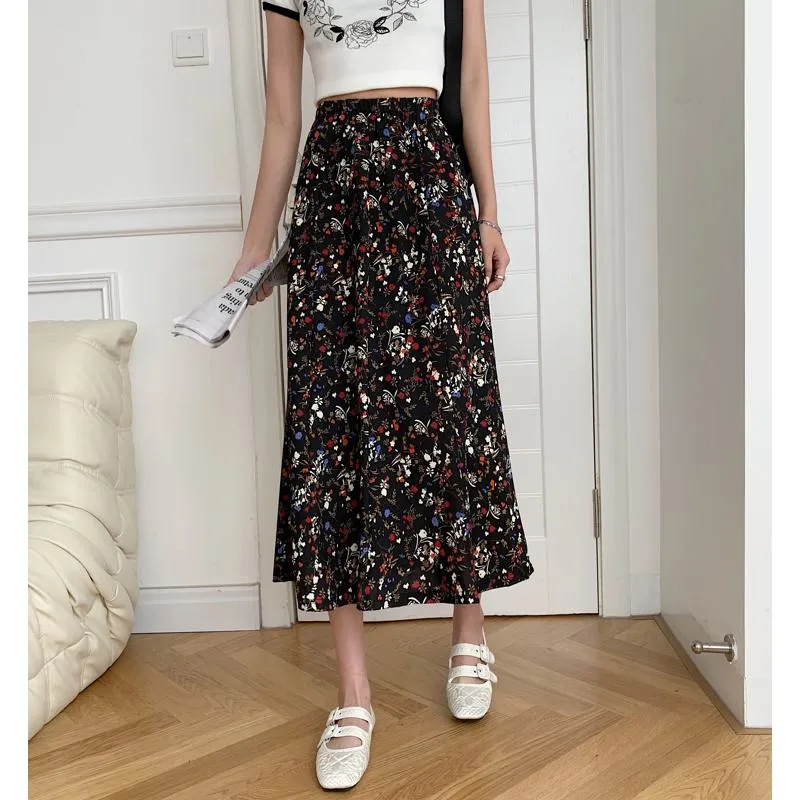 Slimming Midi High-Waisted Floral Print Mesh Skirt