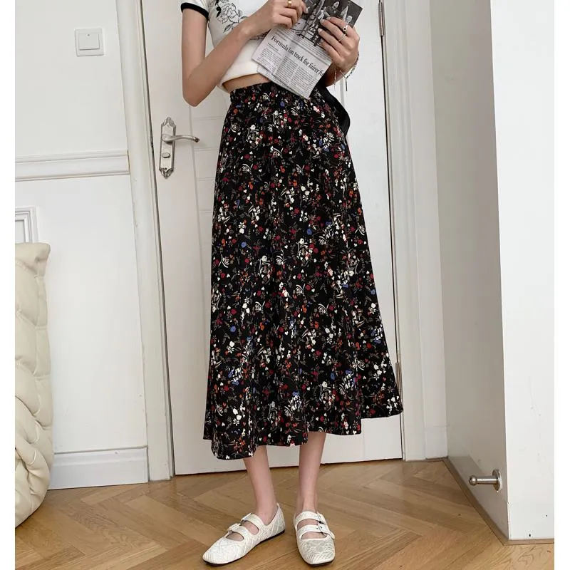Slimming Midi High-Waisted Floral Print Mesh Skirt