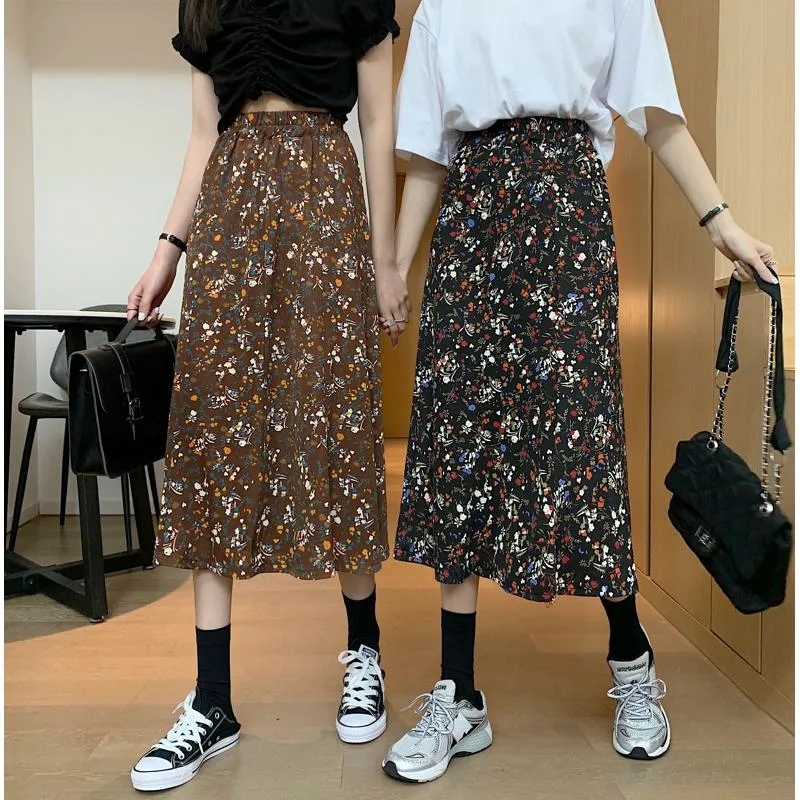 Slimming Midi High-Waisted Floral Print Mesh Skirt
