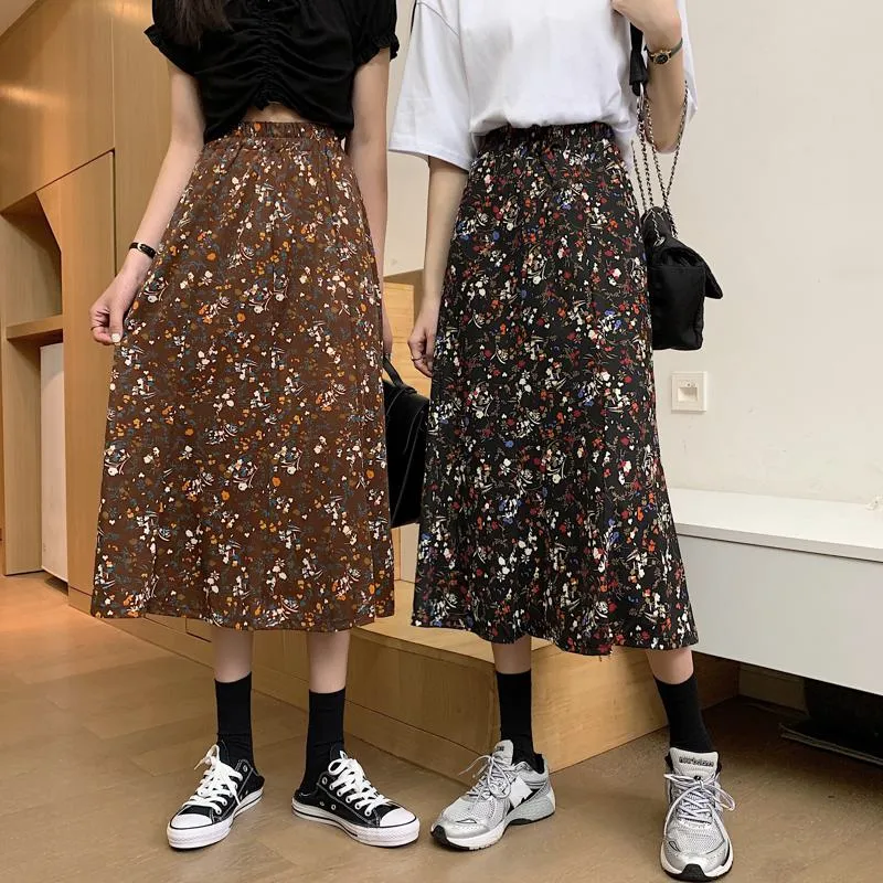 Slimming Midi High-Waisted Floral Print Mesh Skirt