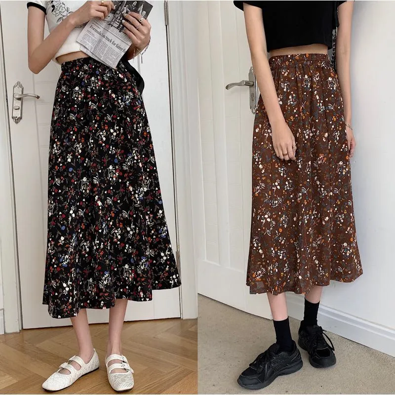 Slimming Midi High-Waisted Floral Print Mesh Skirt